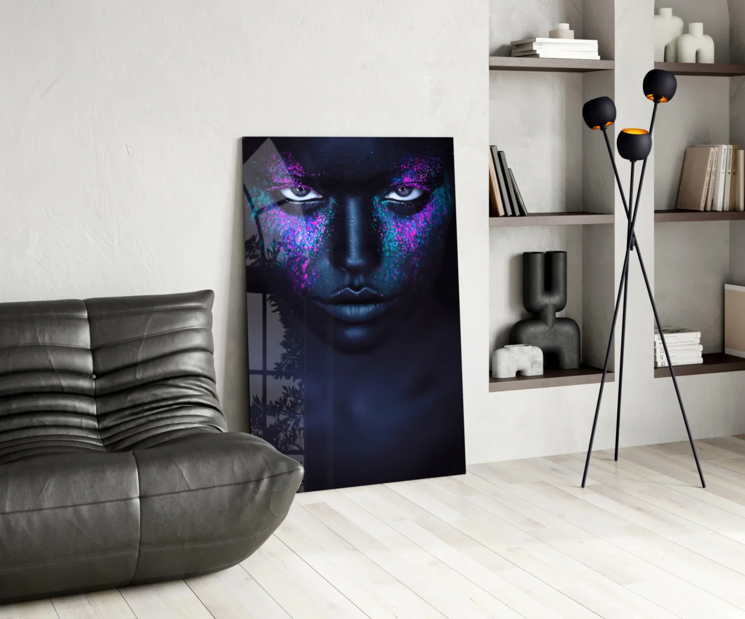 Pink Turquoise Powder Woman Glass Wall Art - Image 3