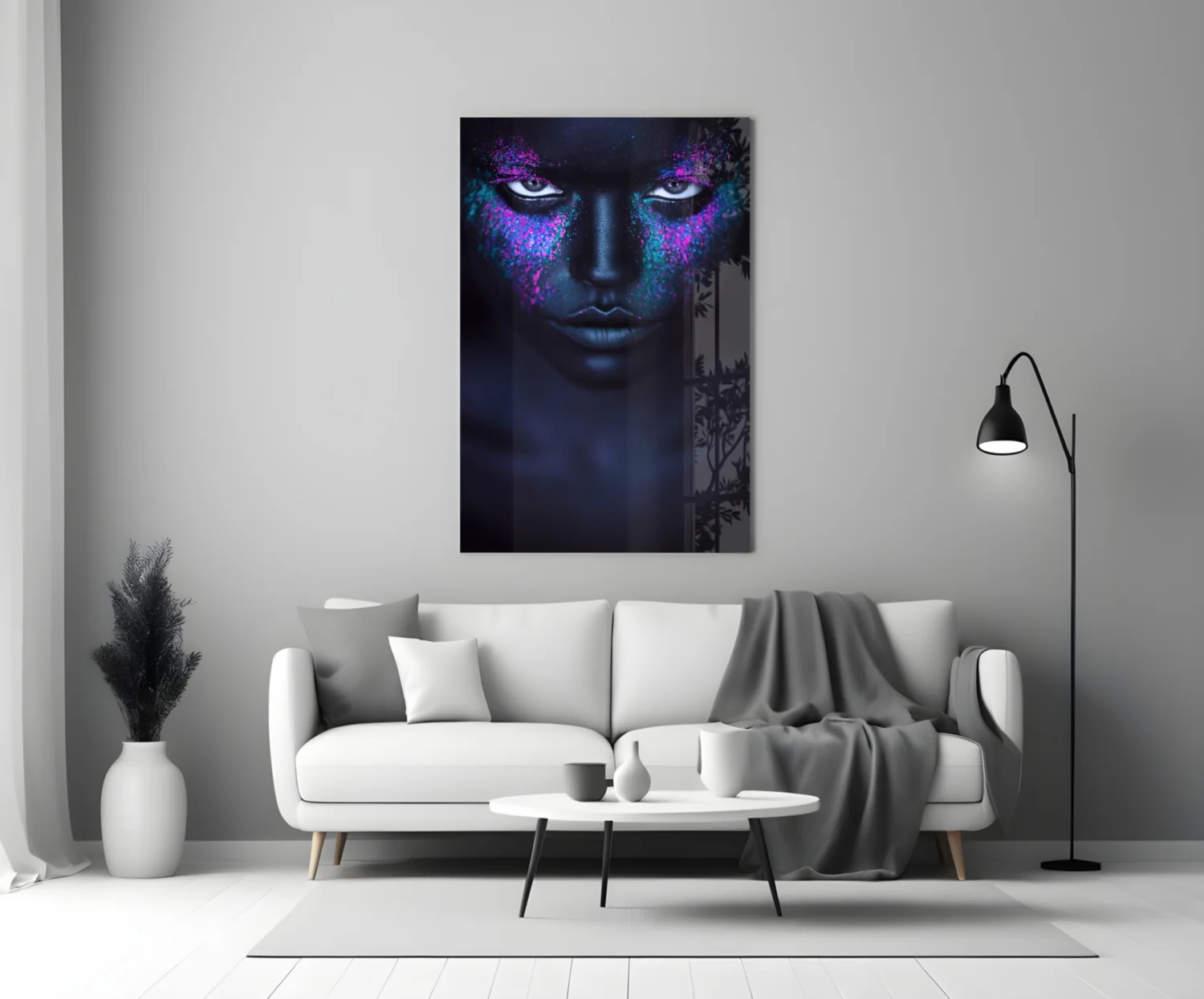 Pink Turquoise Powder Woman Glass Wall Art - Image 4