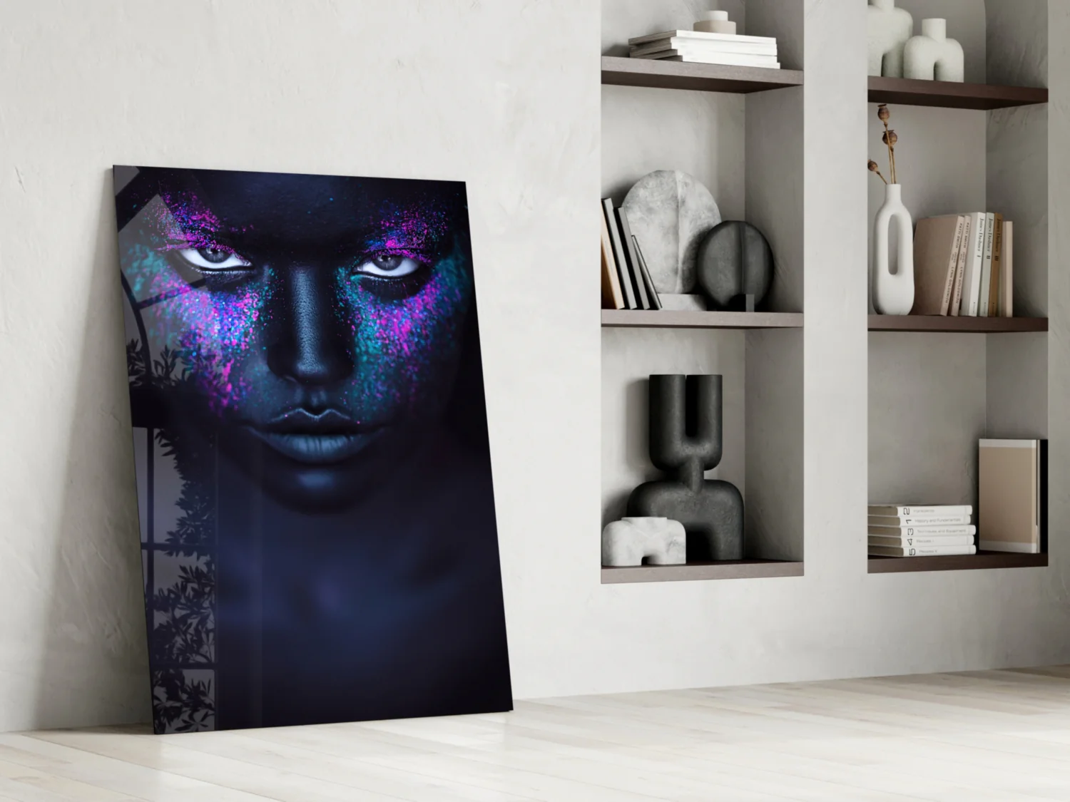 Pink Turquoise Powder Woman Glass Wall Art - Image 6
