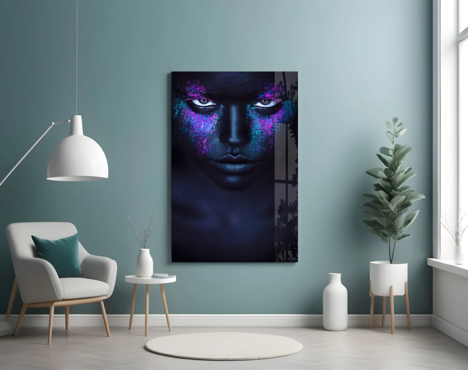 Pink Turquoise Powder Woman Glass Wall Art - Image 7