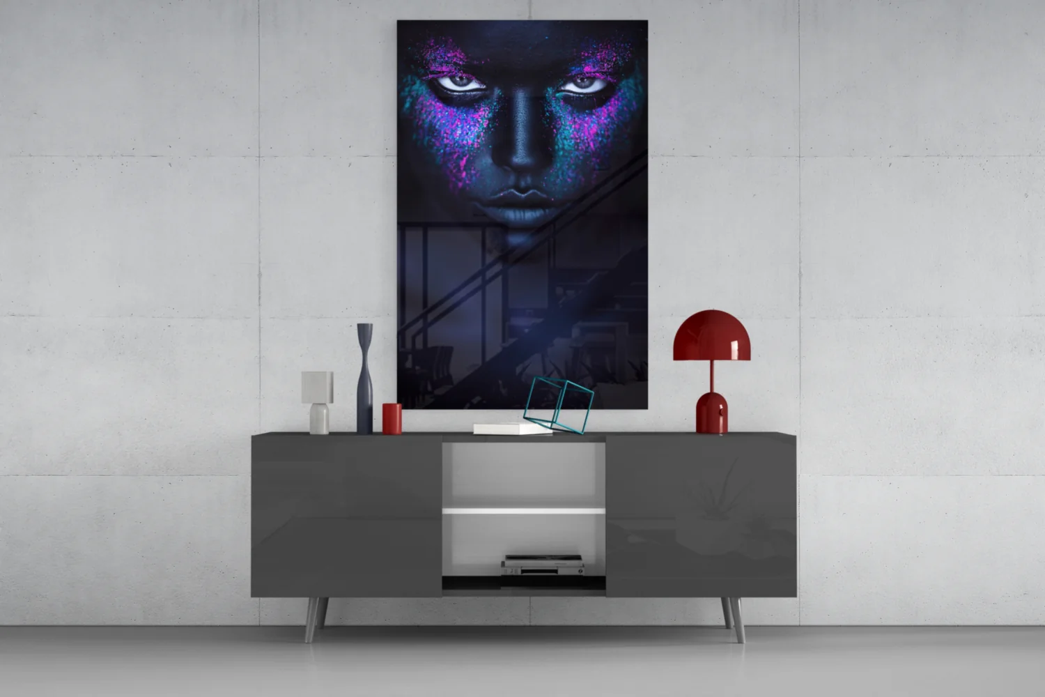 Pink Turquoise Powder Woman Glass Wall Art - Image 8