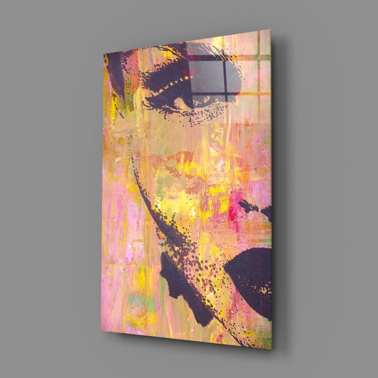 Pink Yellow Grunge Face Glass Wall Art - Image 2