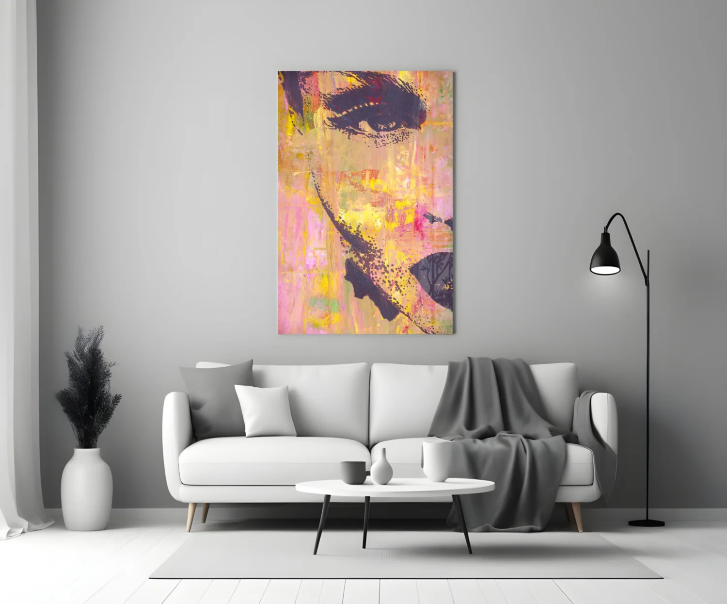 Pink Yellow Grunge Face Glass Wall Art - Image 3