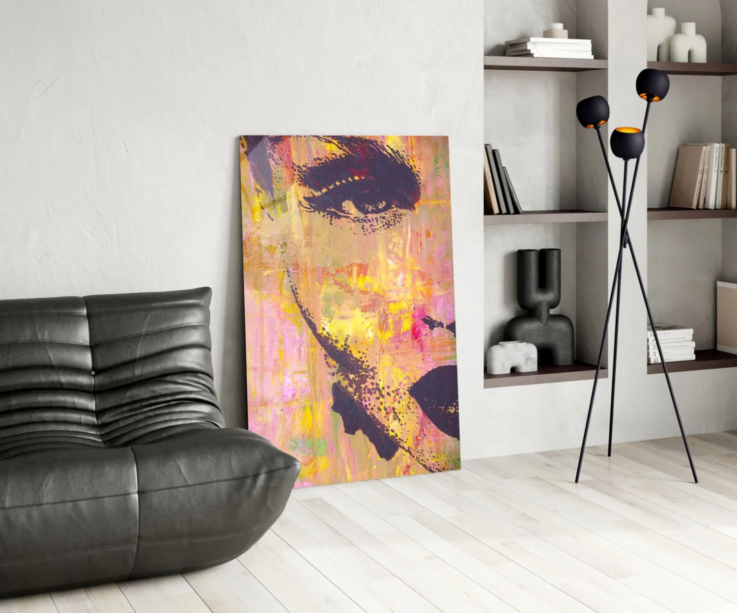 Pink Yellow Grunge Face Glass Wall Art - Image 5