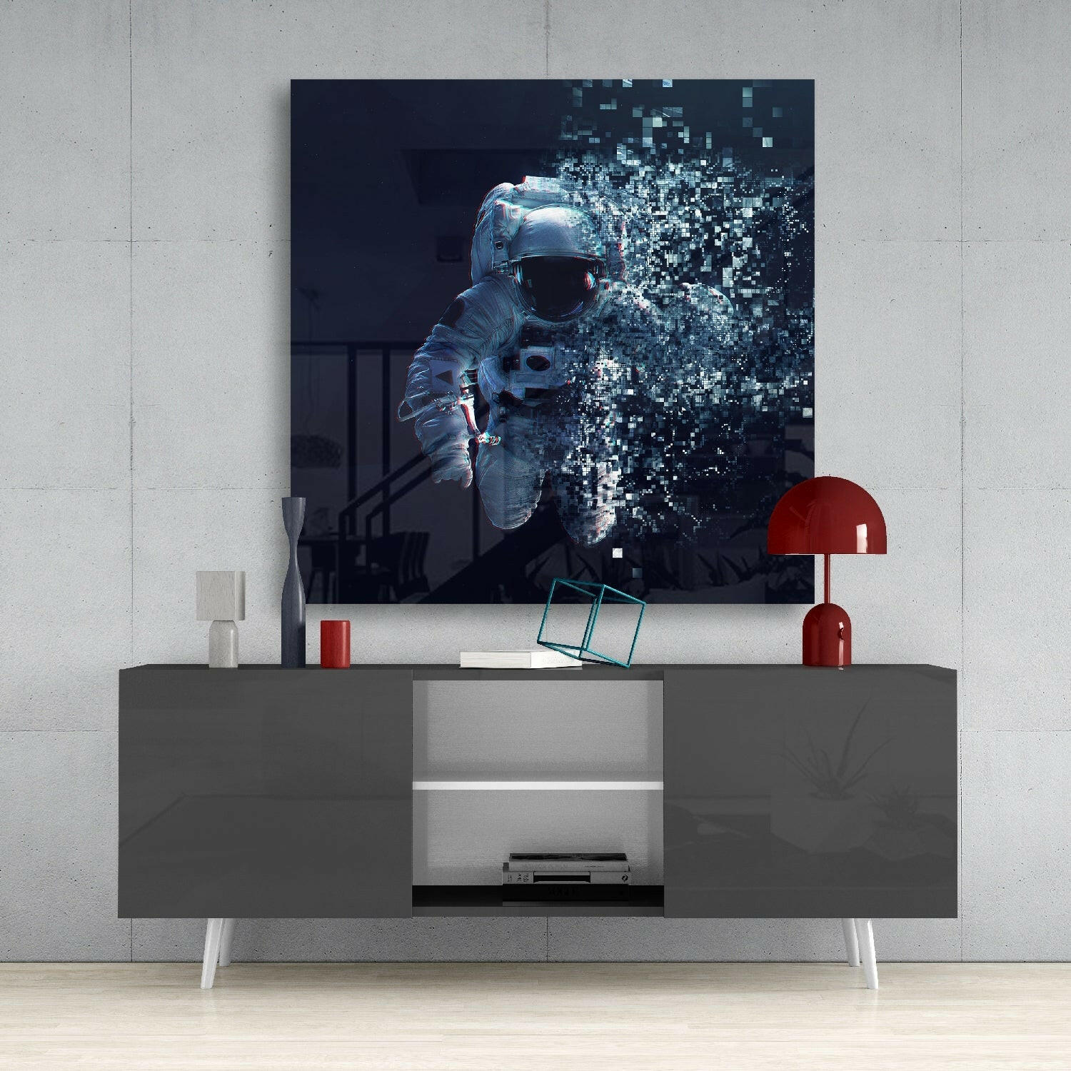 Pixel Dispersion Astronaut Glass Wall Art - Image 4