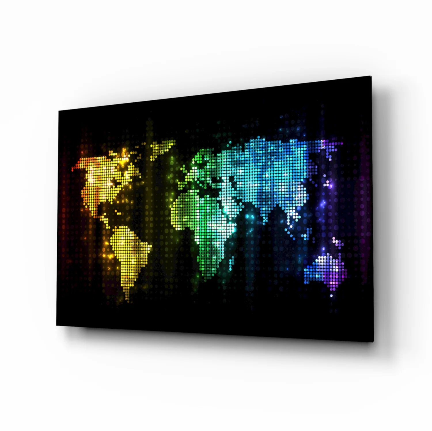 Pixel Rainbow World Map Glass Wall Art - Image 2