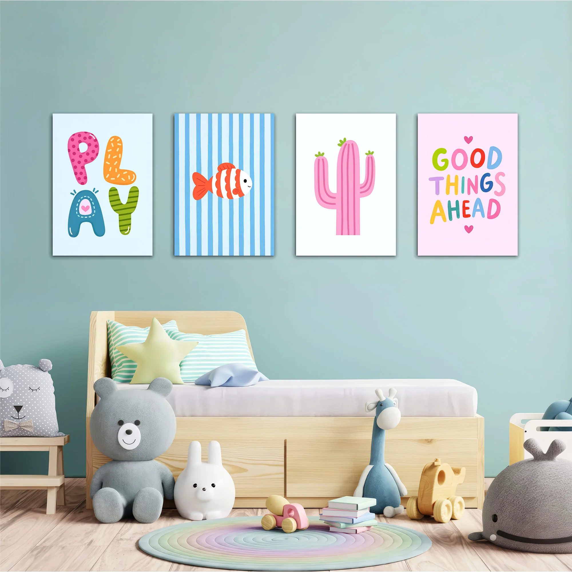 Play Day Cactus & Fish 4 Pieces Kids Metal Wall Art - Image 2