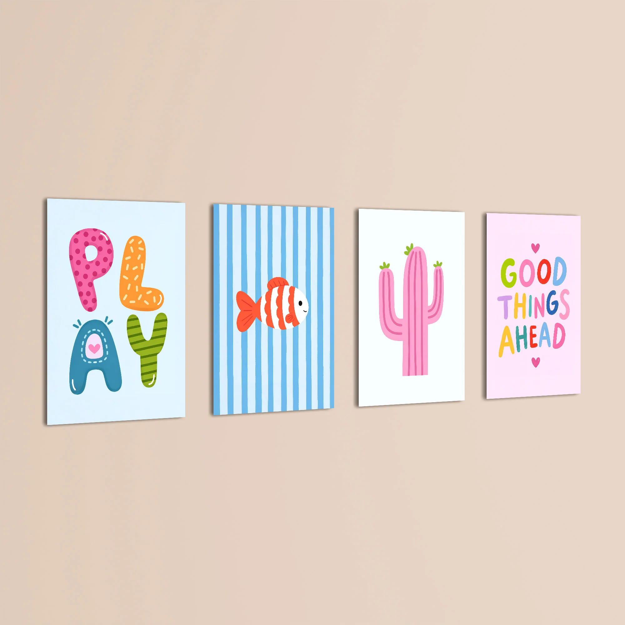 Play Day Cactus & Fish 4 Pieces Kids Metal Wall Art - Image 3