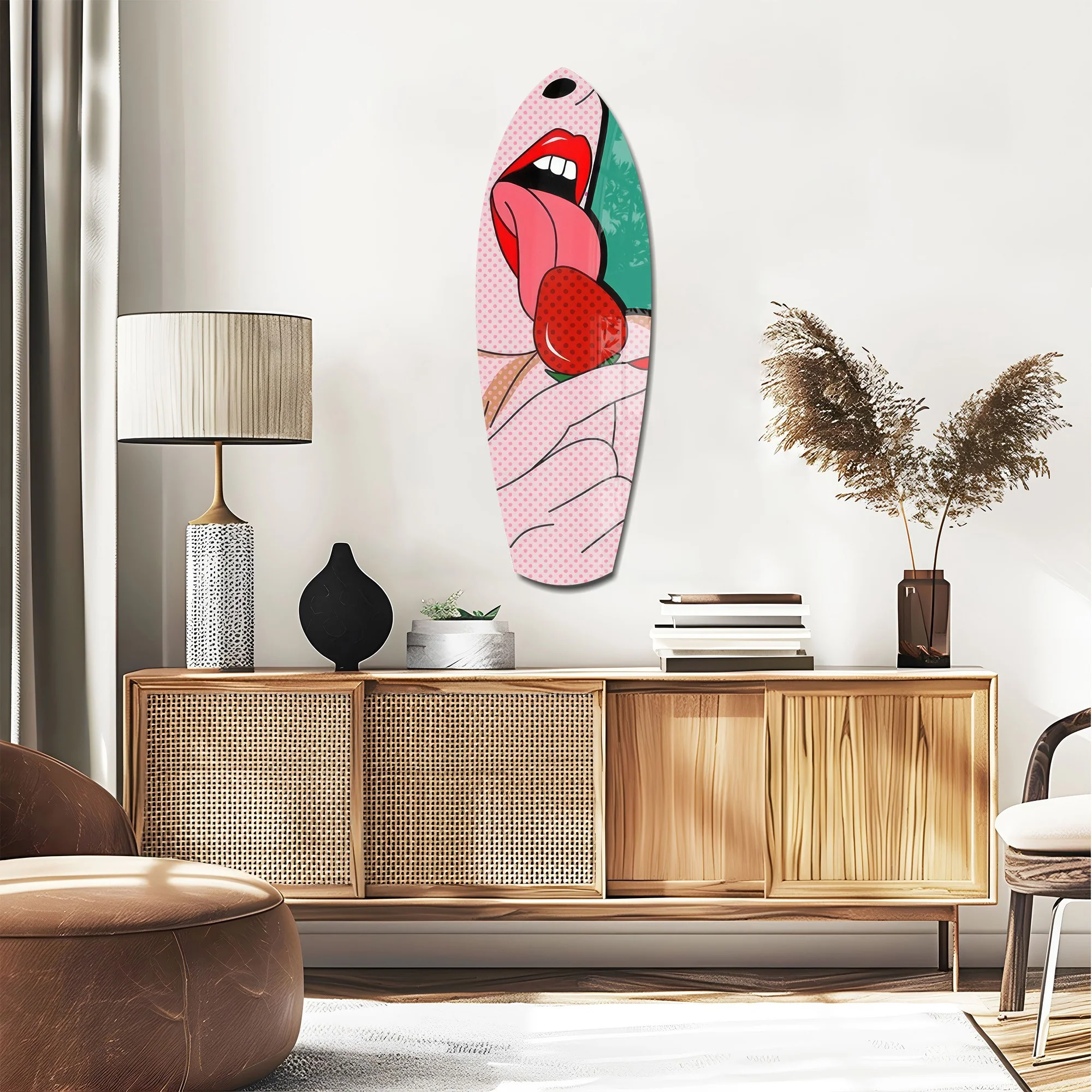 Pop Art Lips Strawberry Tongue Glass Wall Art - Image 2