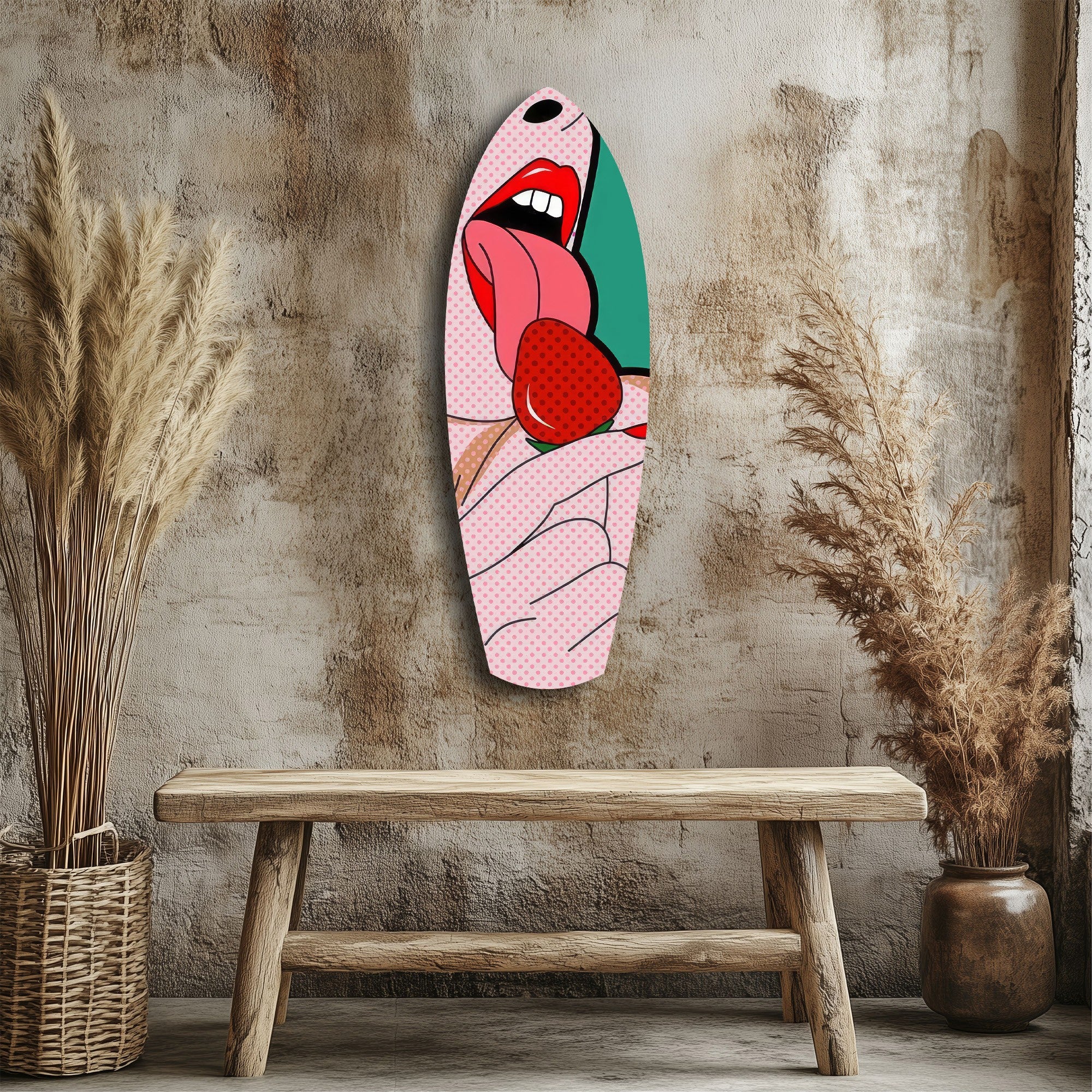 Pop Art Lips Strawberry Tongue Glass Wall Art - Image 3