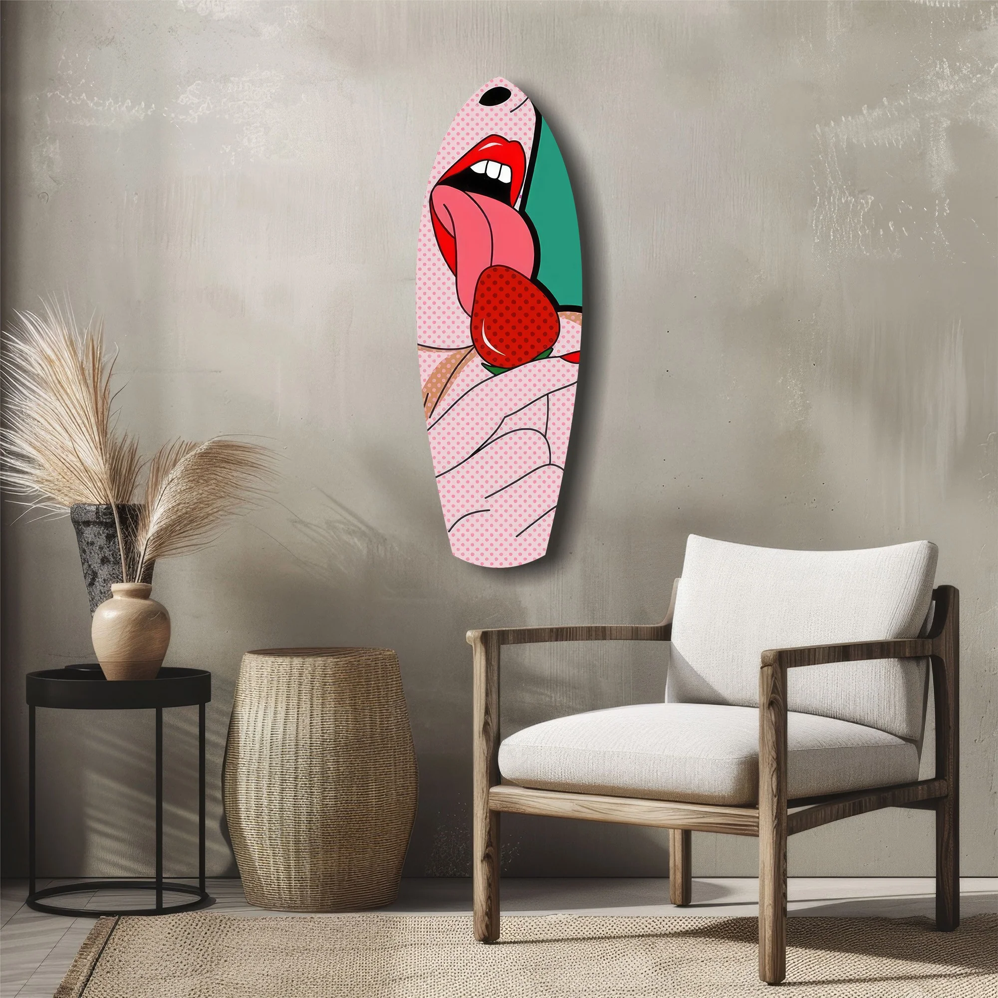 Pop Art Lips Strawberry Tongue Glass Wall Art - Image 5