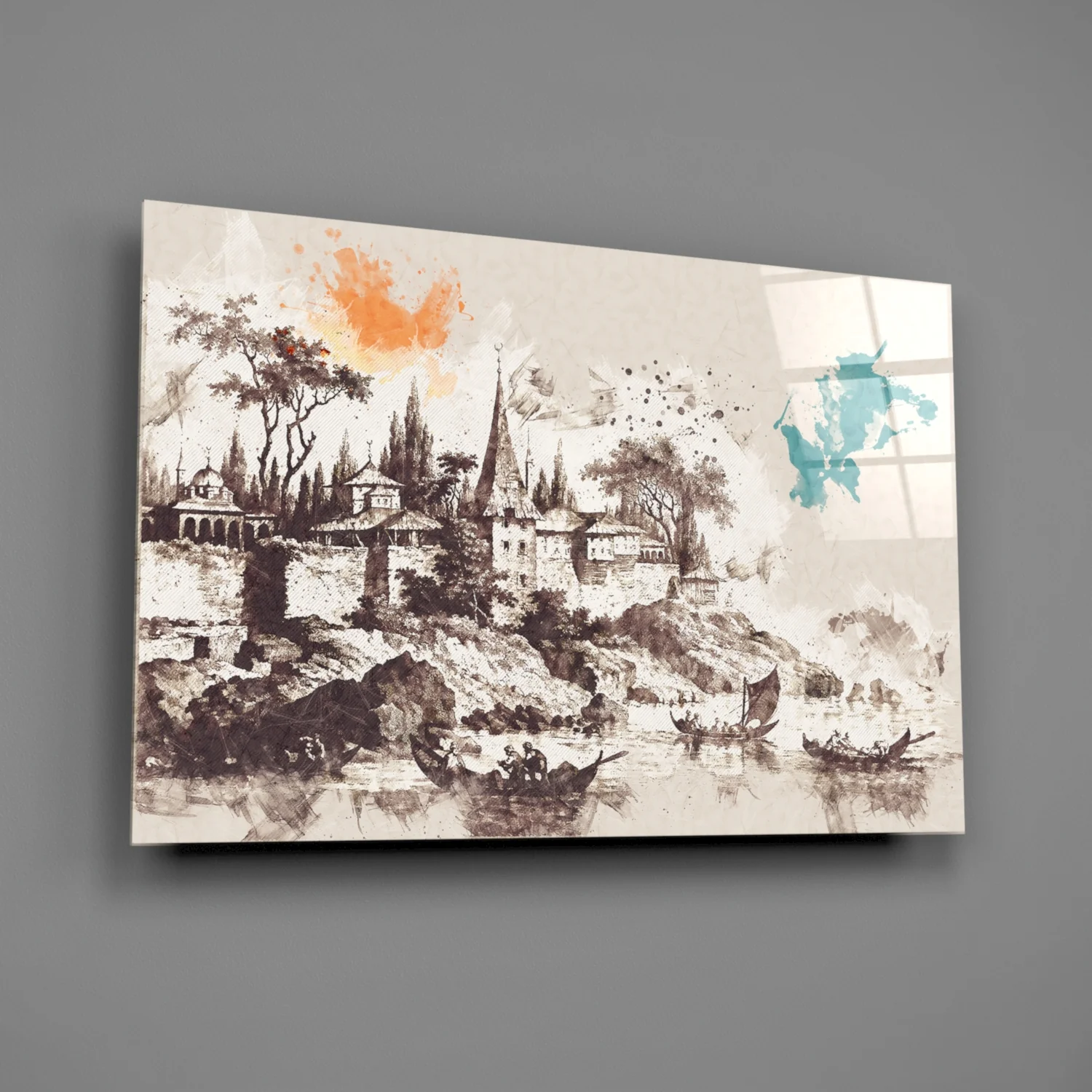 Poplar Palace Illustration Glass Wall Art - Image 2