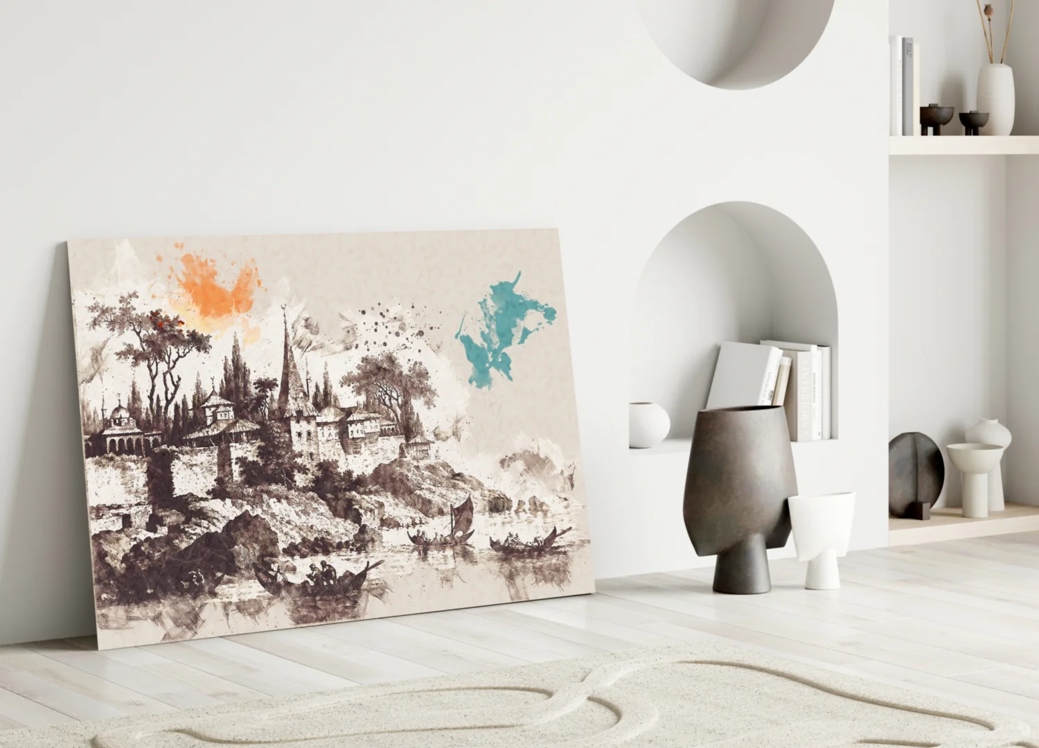 Poplar Palace Illustration Glass Wall Art - Image 3