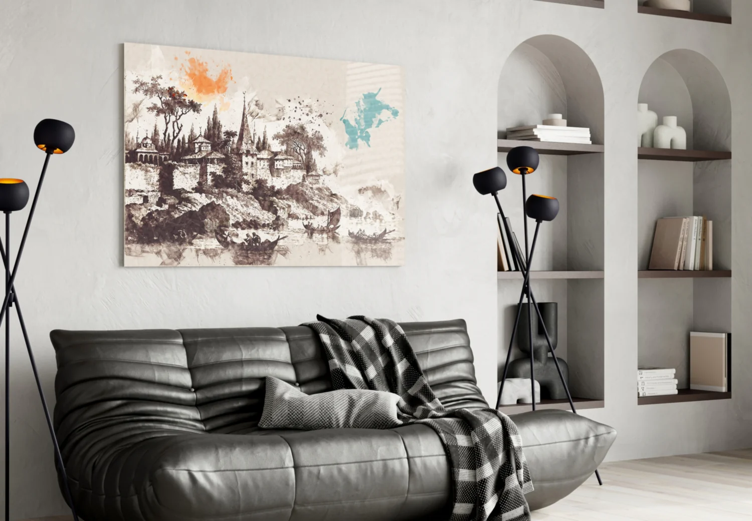 Poplar Palace Illustration Glass Wall Art - Image 4
