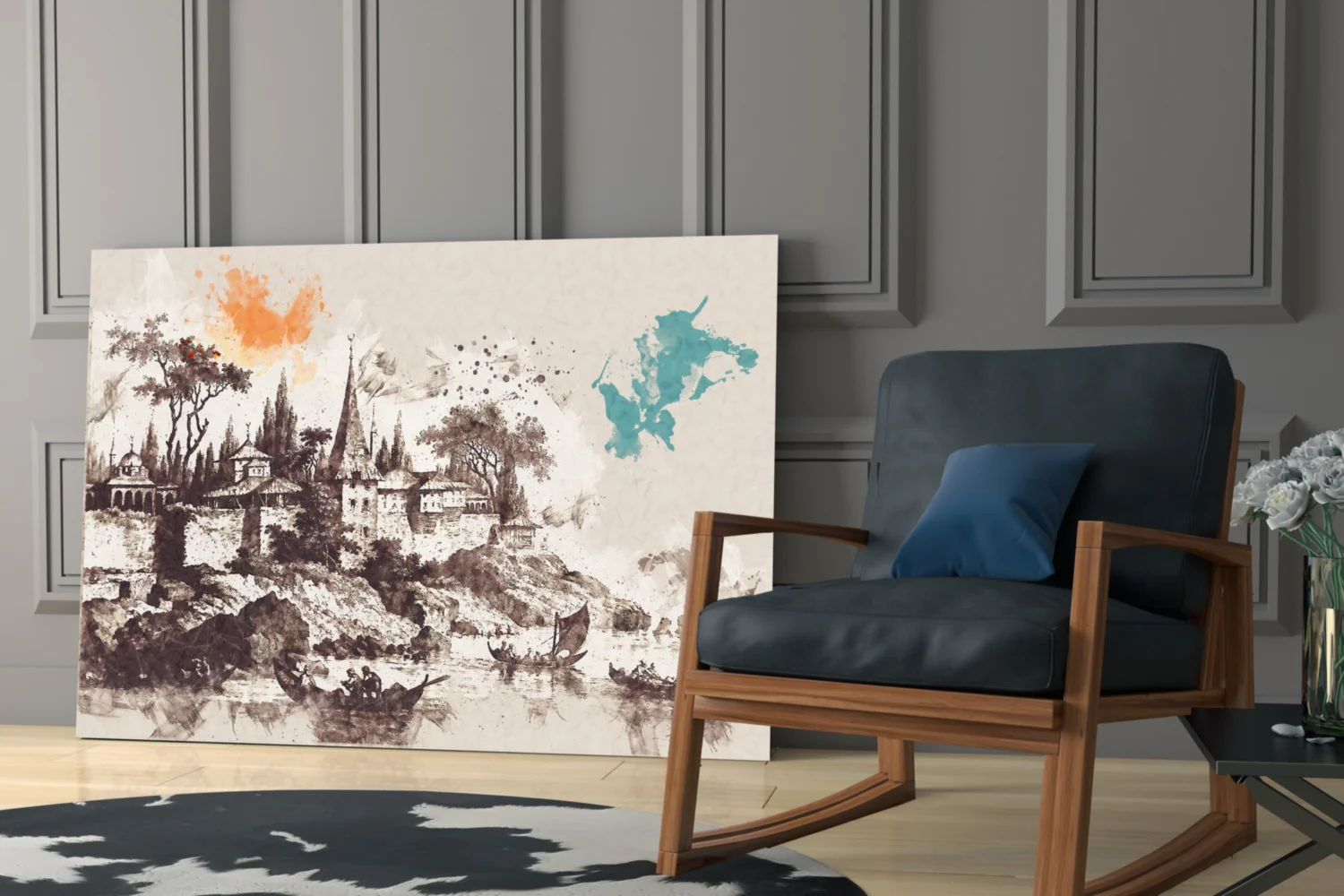 Poplar Palace Illustration Glass Wall Art - Image 6