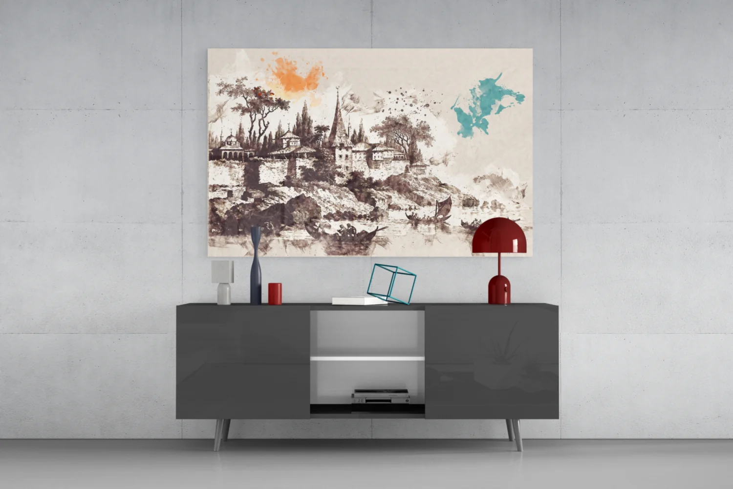 Poplar Palace Illustration Glass Wall Art - Image 8