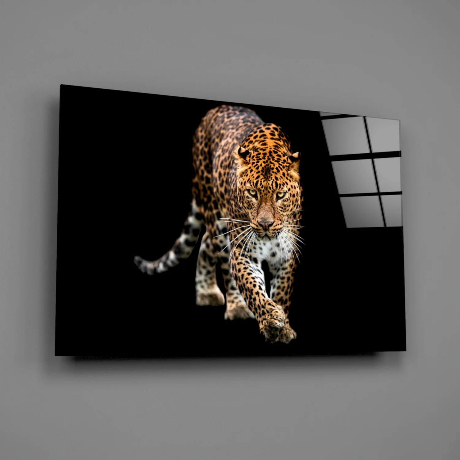 Prowling Leopard on Black Glass Wall Art - Image 2