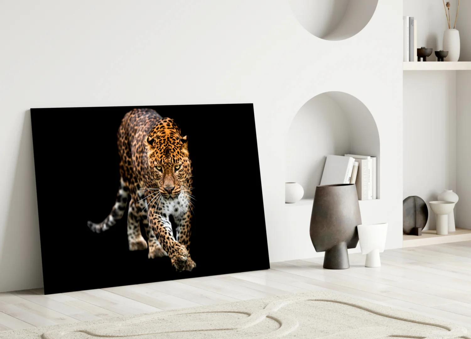 Prowling Leopard on Black Glass Wall Art - Image 3