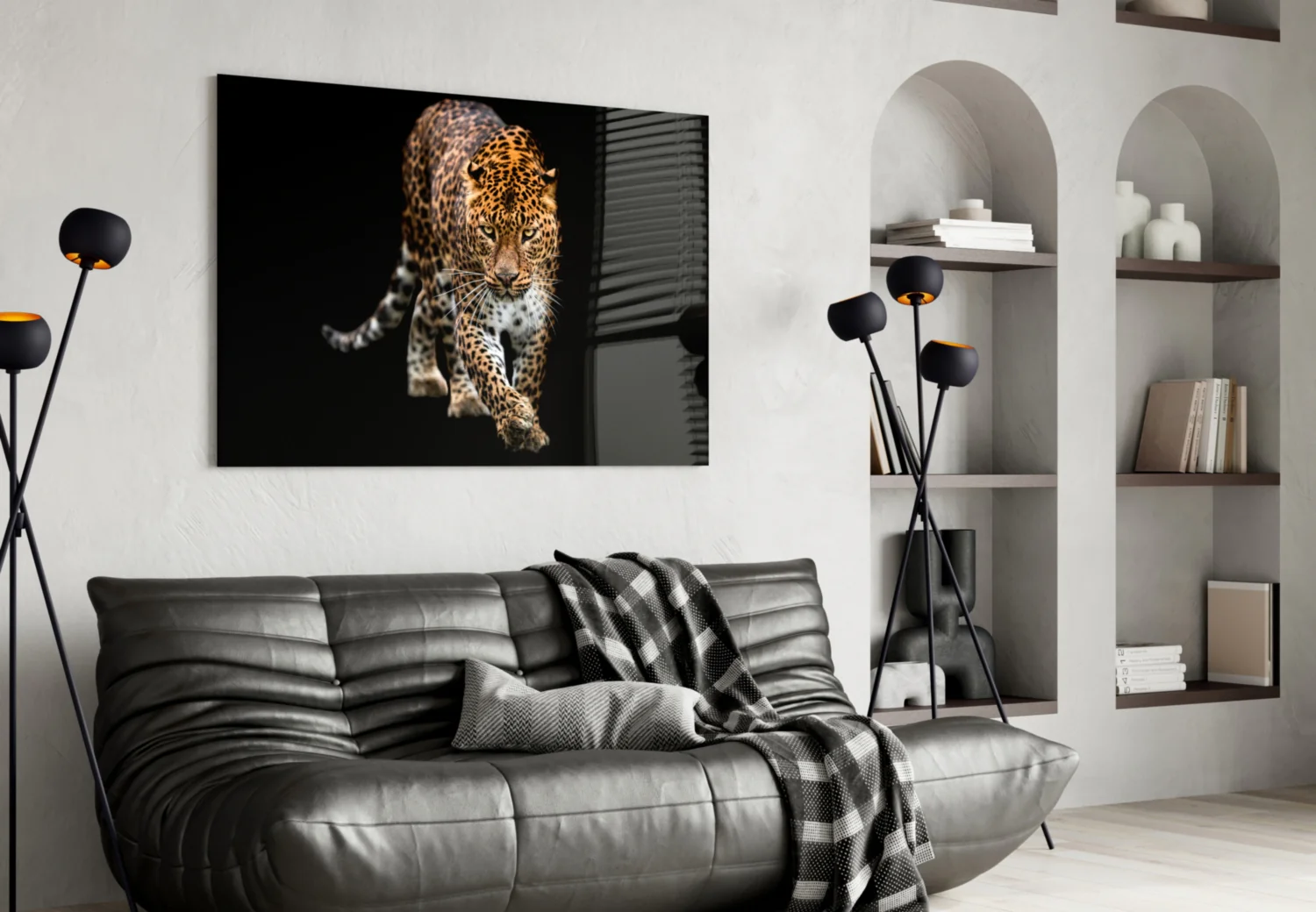Prowling Leopard on Black Glass Wall Art - Image 4