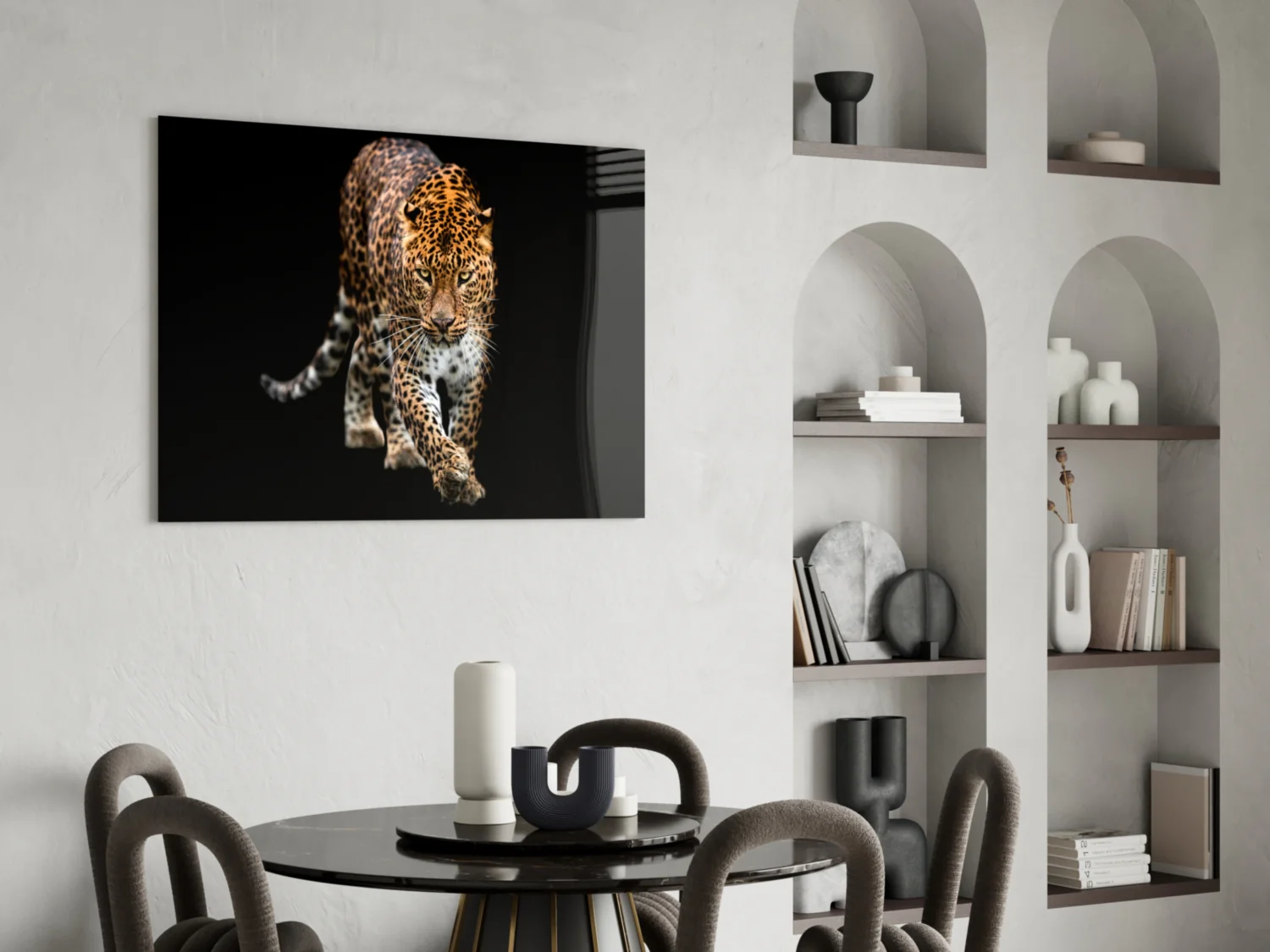 Prowling Leopard on Black Glass Wall Art - Image 5