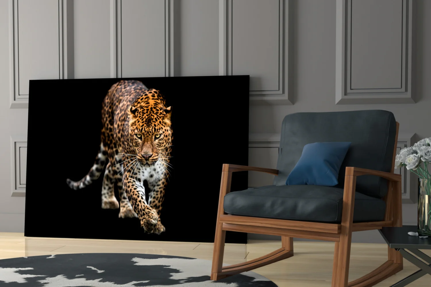 Prowling Leopard on Black Glass Wall Art - Image 6