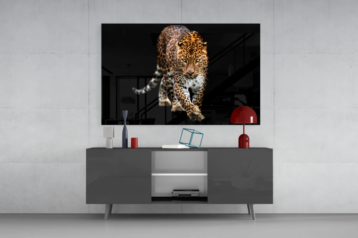 Prowling Leopard on Black Glass Wall Art - Image 8