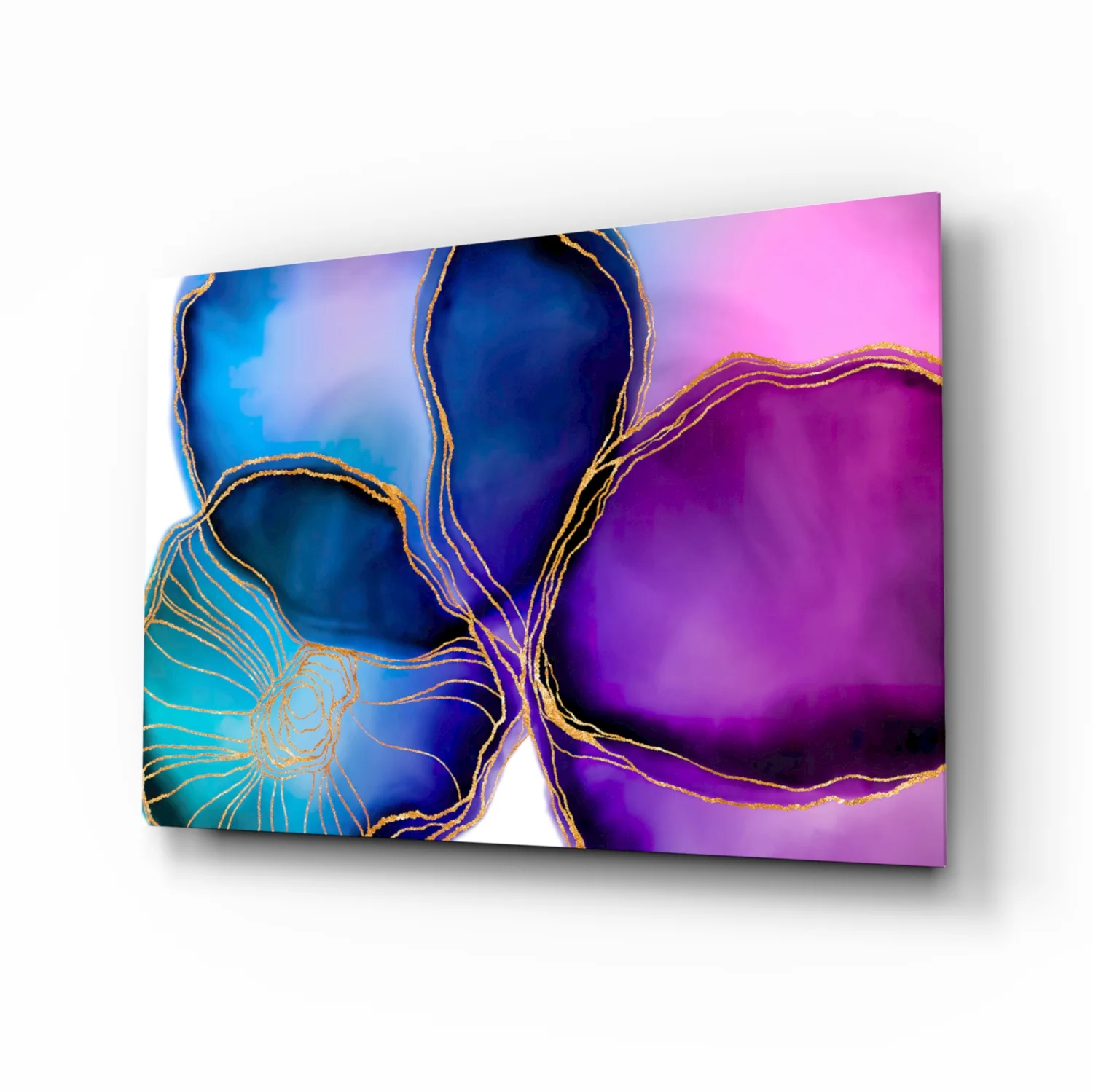 Purple Blue Gold Vein Marble Glass Wall Art - Image 2