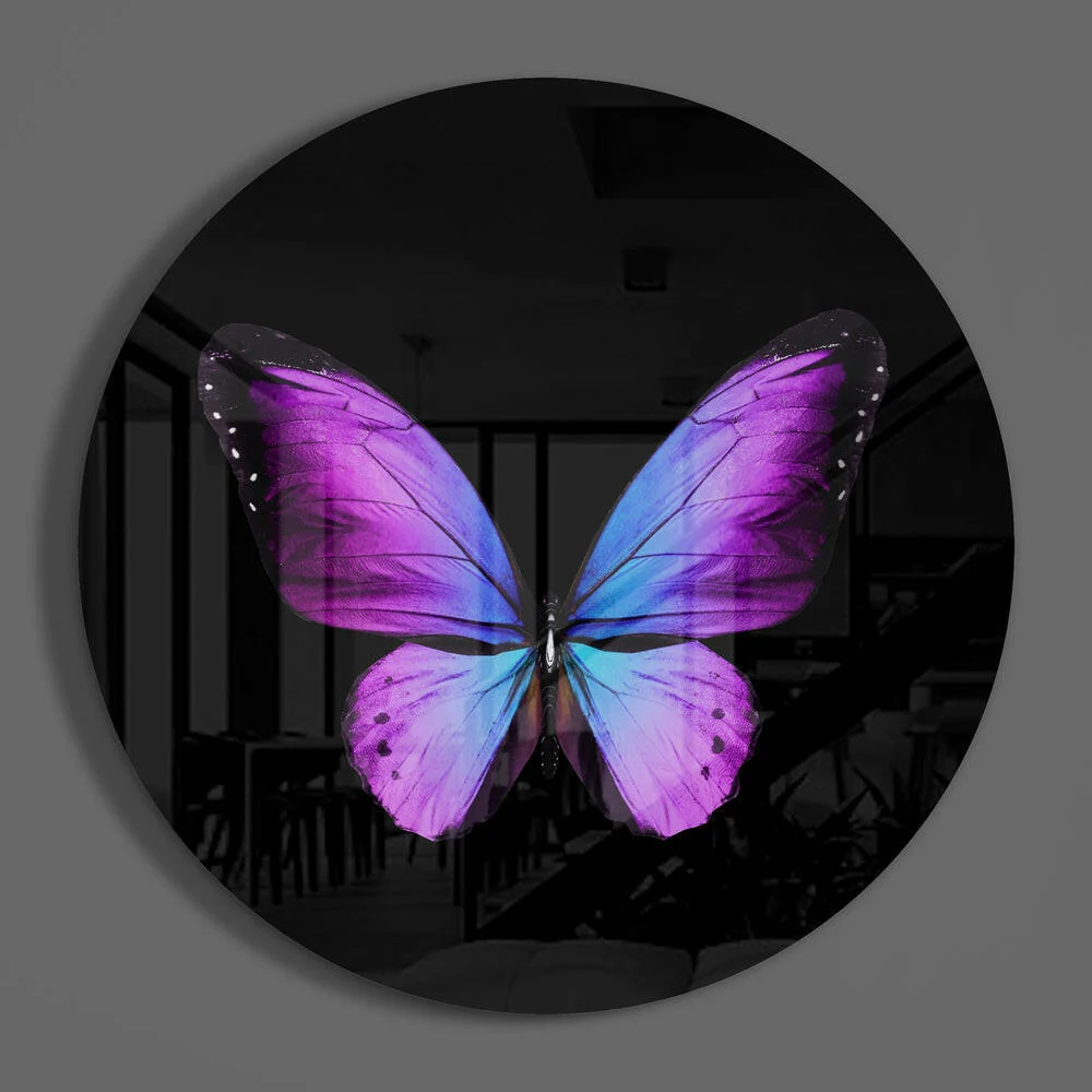 Purple Butterfly on Black Glass Wall Art - Image 3