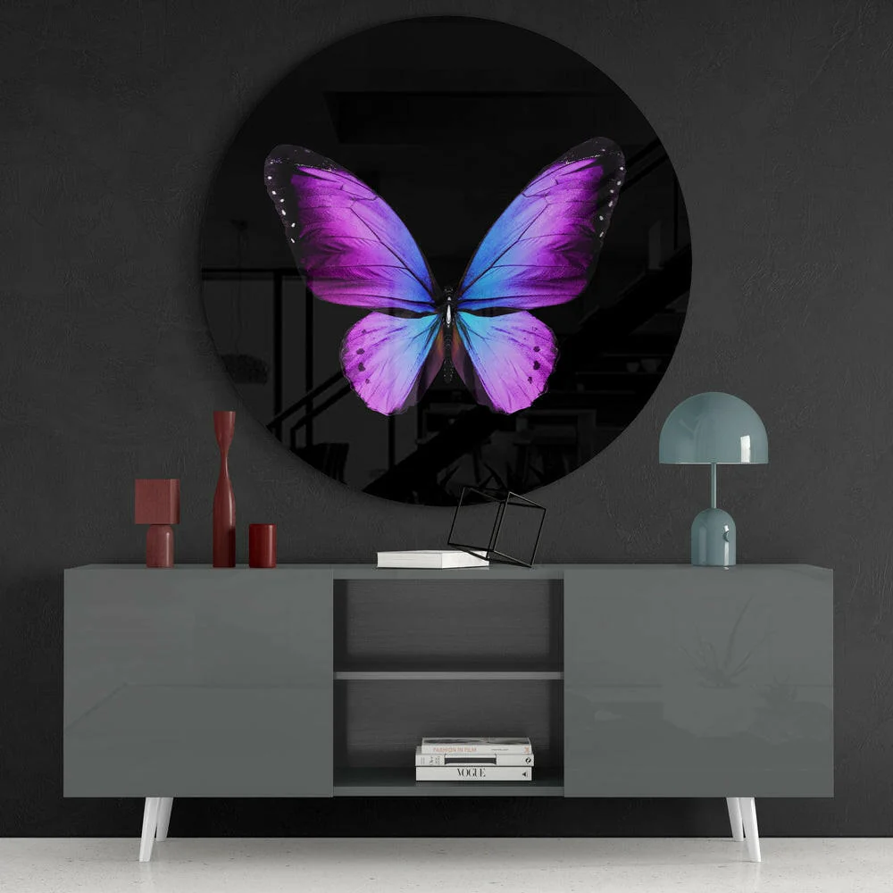 Purple Butterfly on Black Glass Wall Art - Image 4