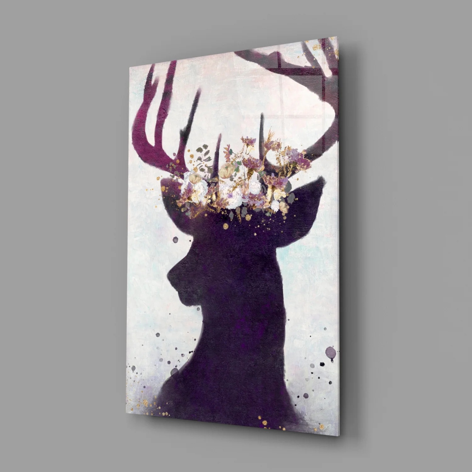 Purple Deer Floral Crown Glass Wall Art - Image 2