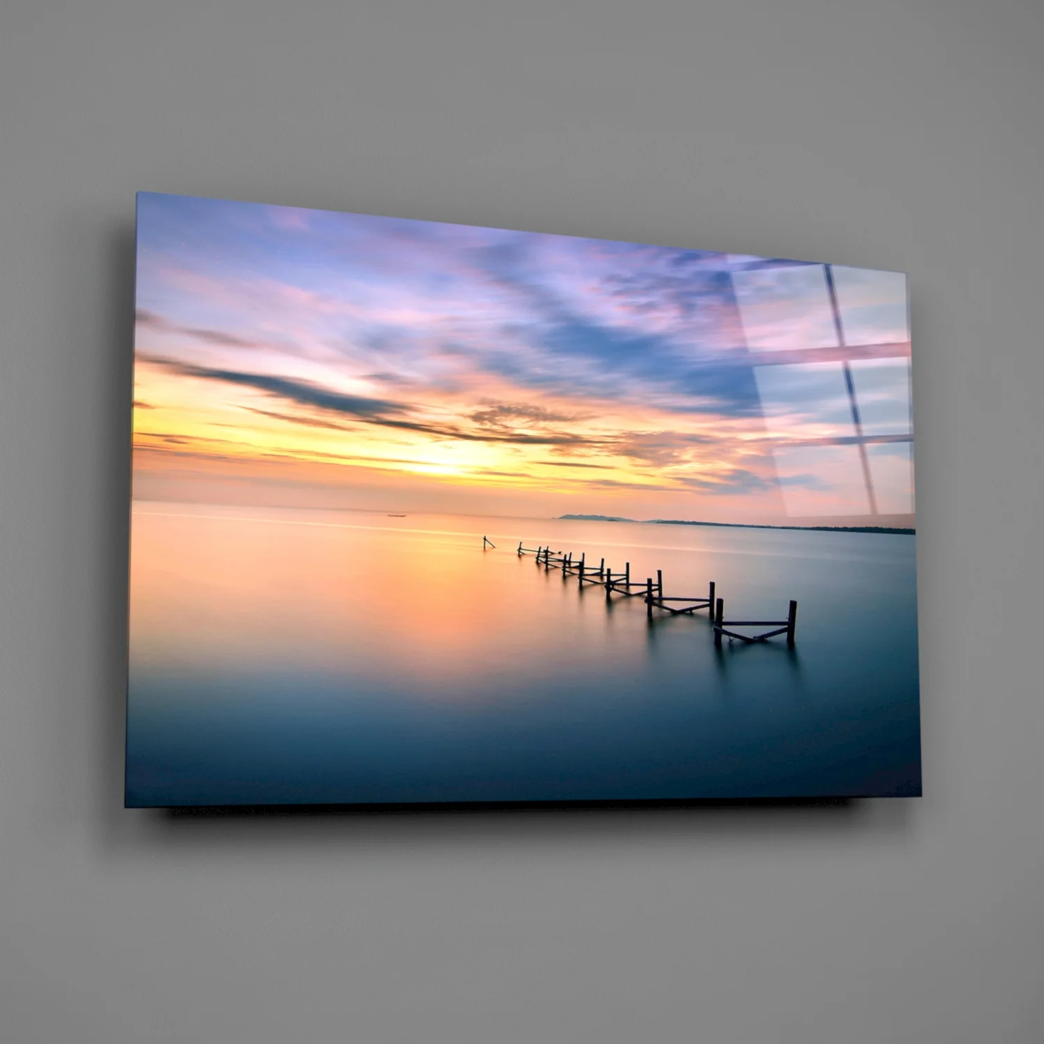 Purple Dusk Pier Posts Glass Wall Art - Image 2