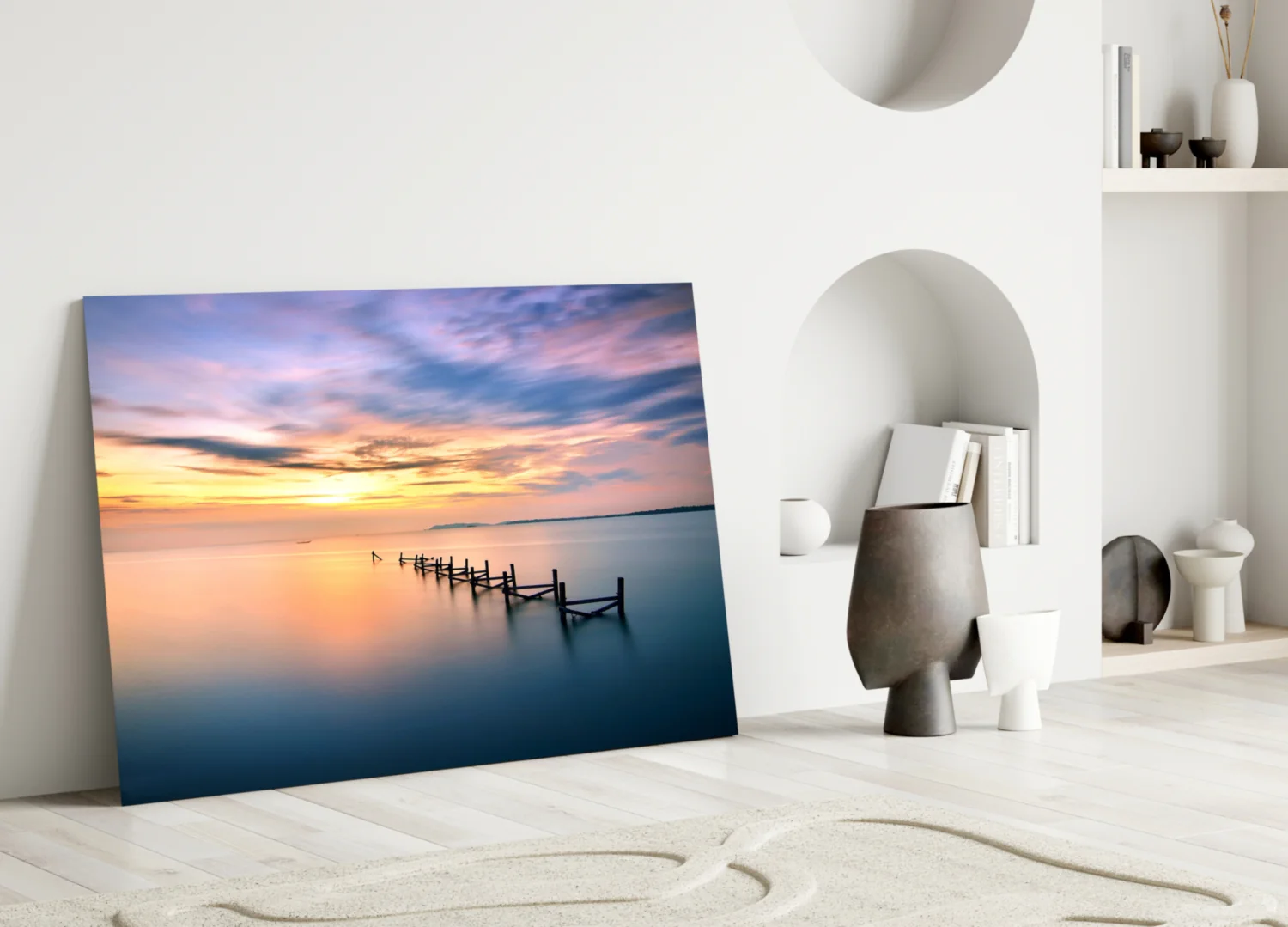 Purple Dusk Pier Posts Glass Wall Art - Image 3