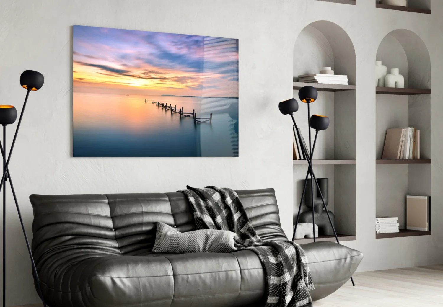 Purple Dusk Pier Posts Glass Wall Art - Image 4