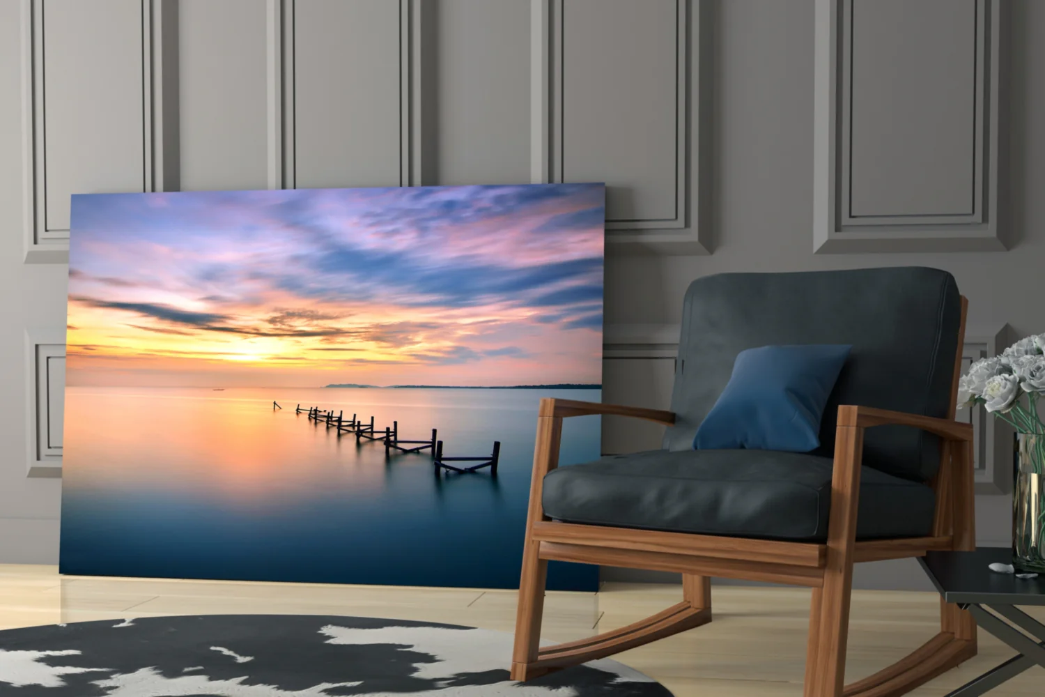 Purple Dusk Pier Posts Glass Wall Art - Image 6