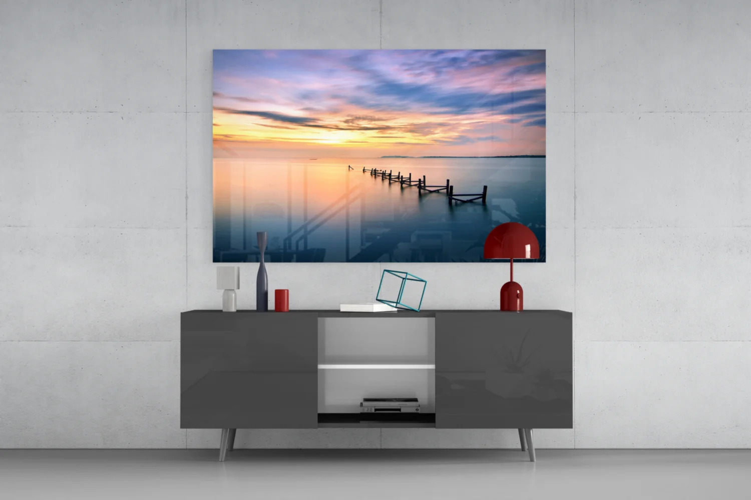 Purple Dusk Pier Posts Glass Wall Art - Image 8