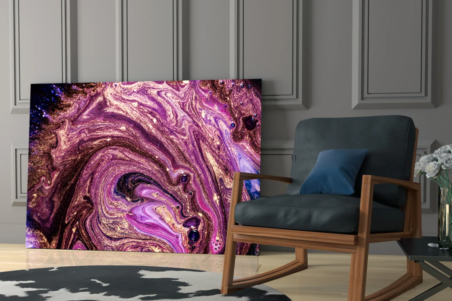 Purple Gold Glitter Marble Glass Wall Art - Image 6