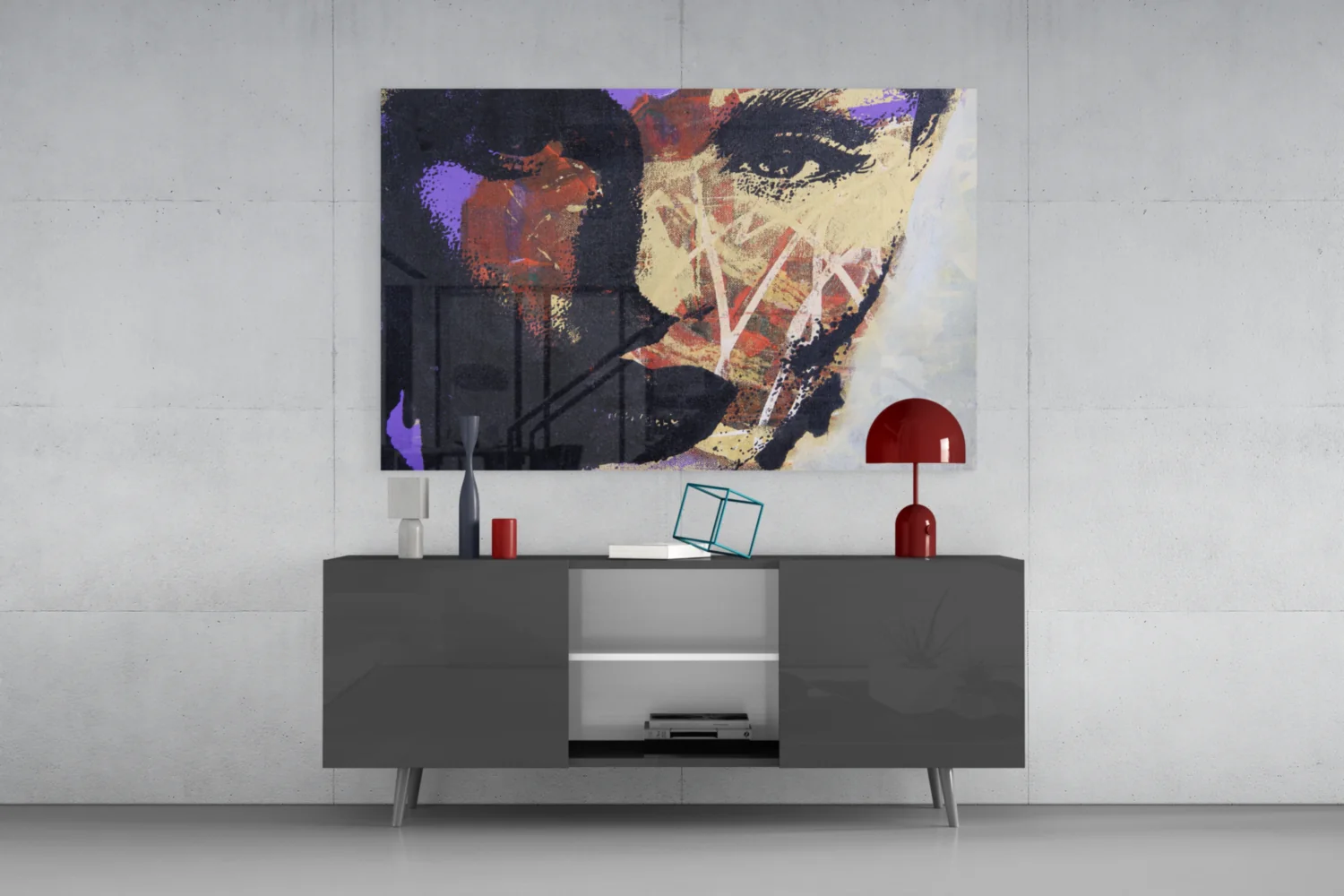 Purple Gold Grunge Face Glass Wall Art - Image 8