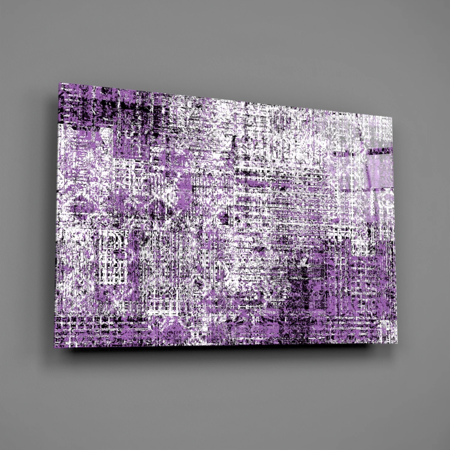 Purple Grunge Crosshatch Glass Wall Art - Image 2
