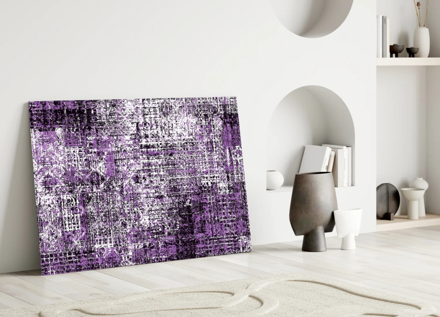 Purple Grunge Crosshatch Glass Wall Art - Image 3