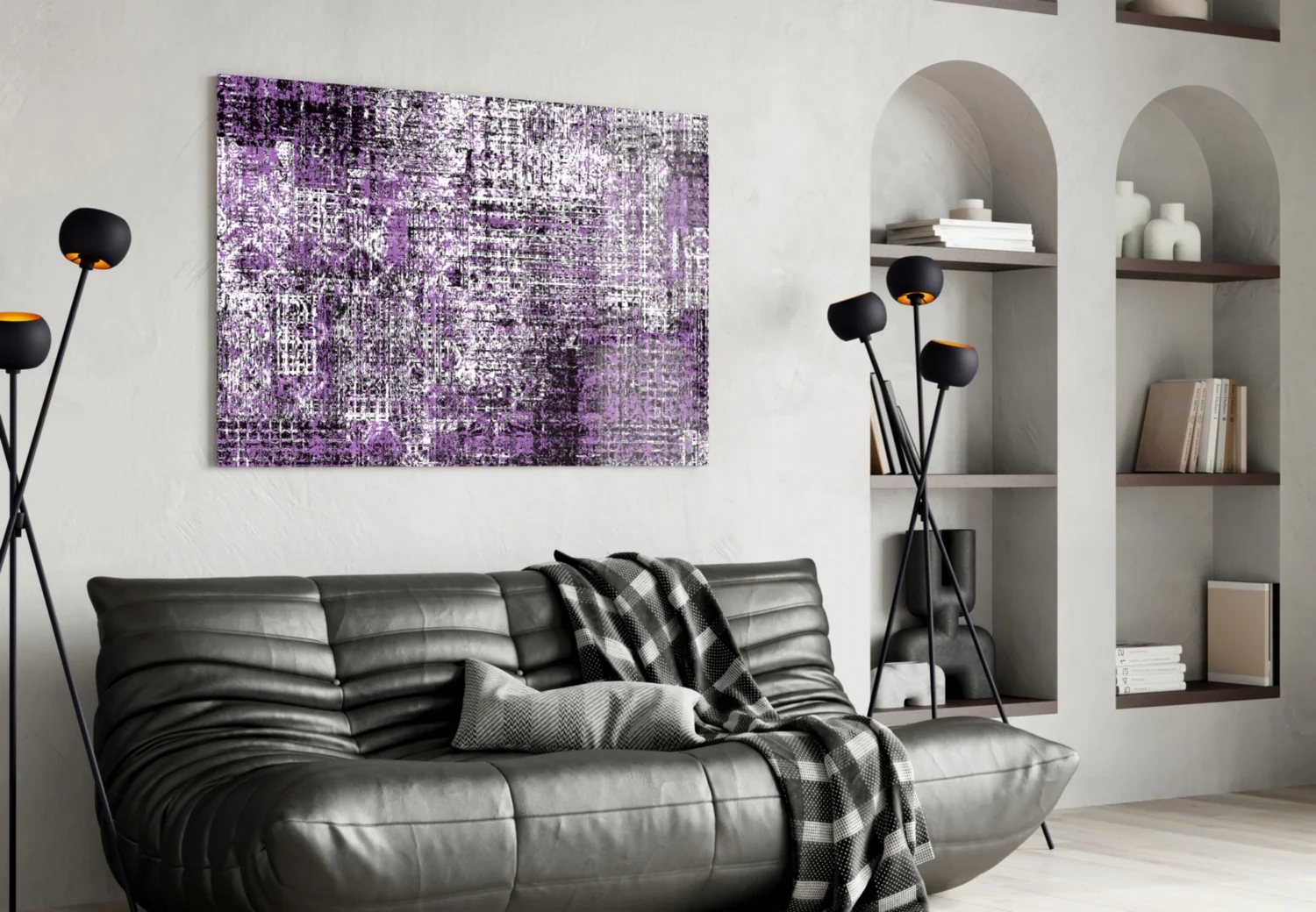 Purple Grunge Crosshatch Glass Wall Art - Image 4
