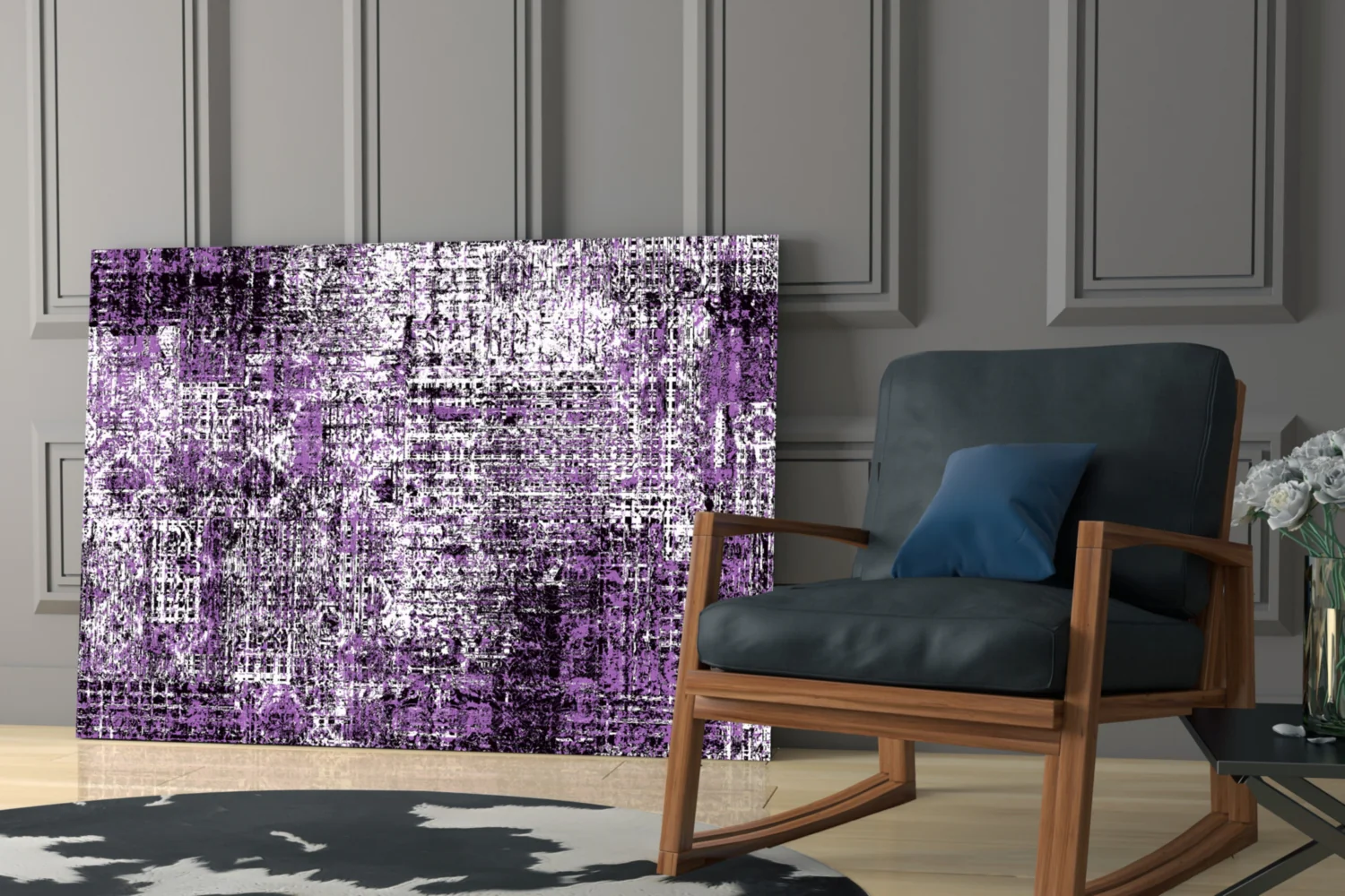 Purple Grunge Crosshatch Glass Wall Art - Image 6