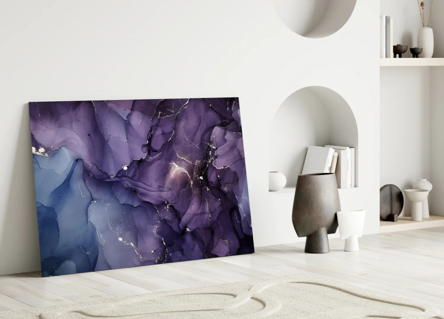 Purple Lavender Gold Ink Glass Wall Art - Image 4