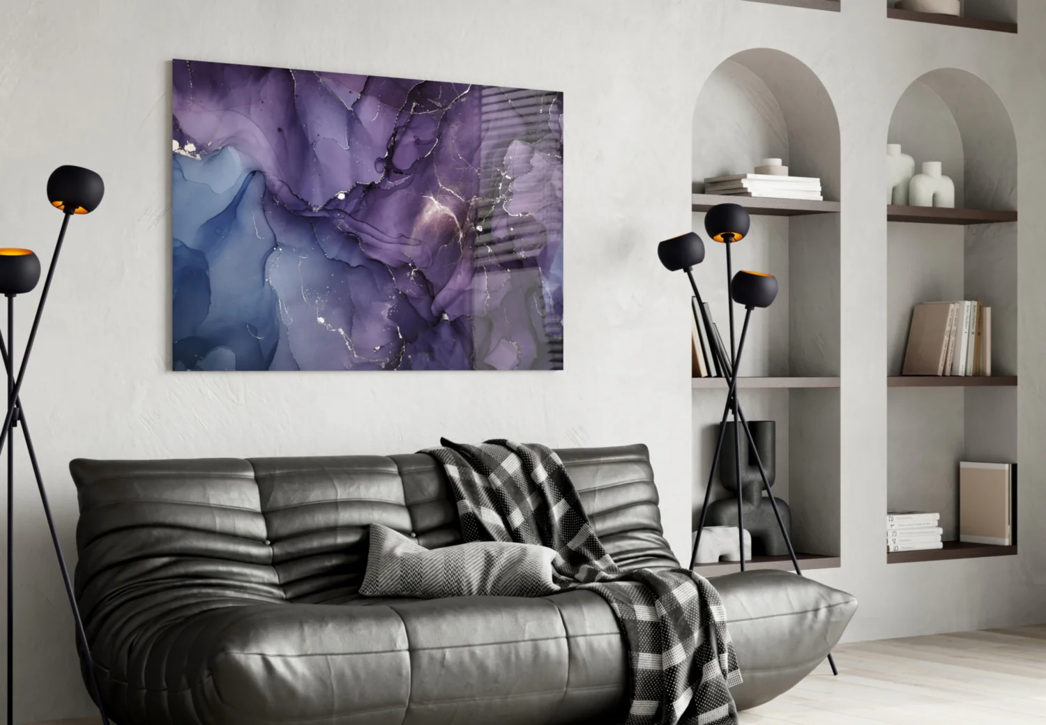Purple Lavender Gold Ink Glass Wall Art - Image 5
