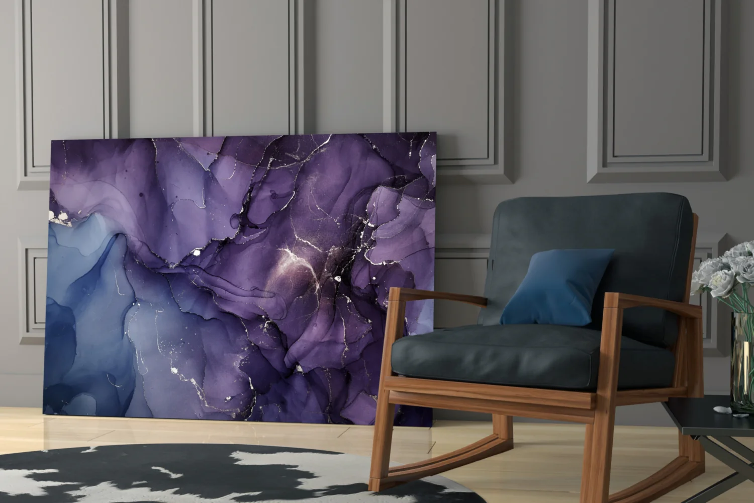 Purple Lavender Gold Ink Glass Wall Art - Image 7