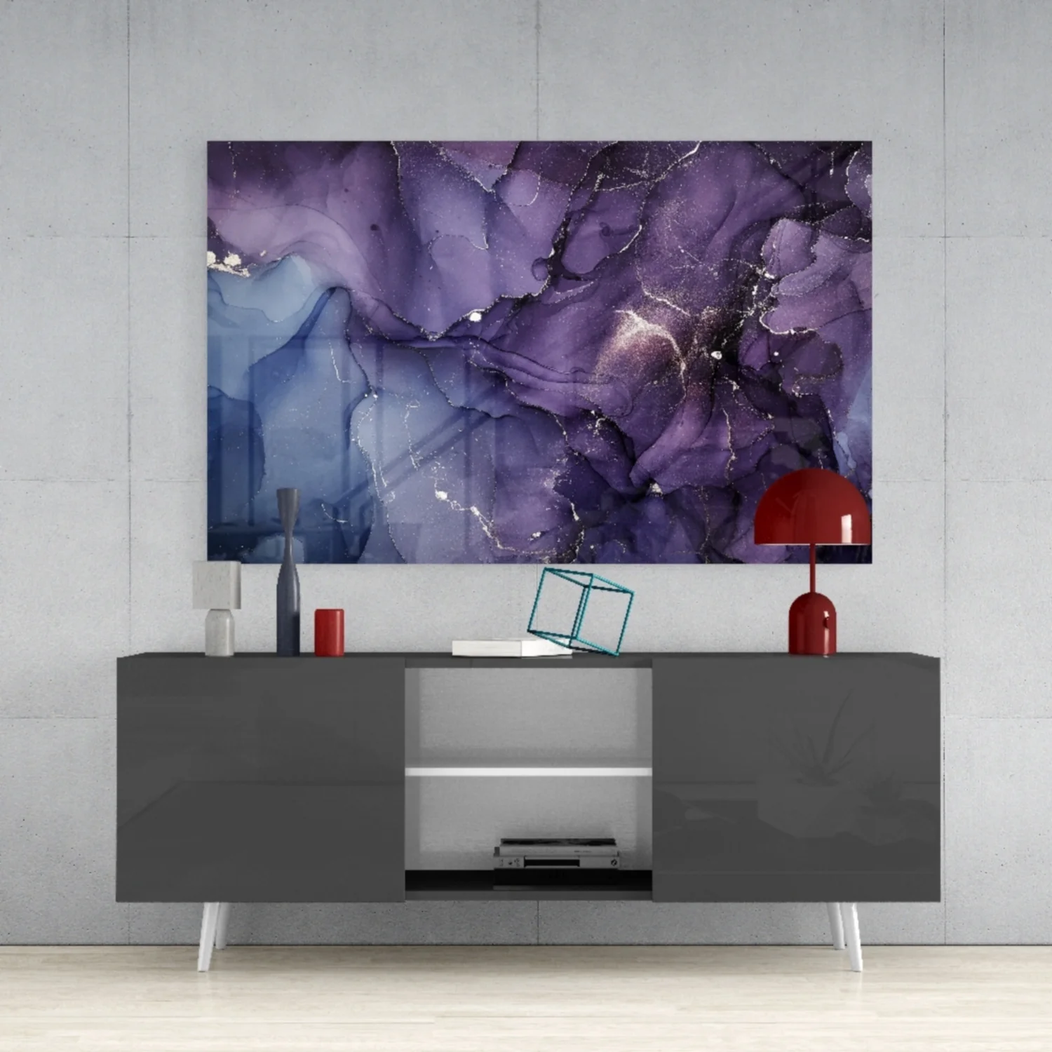Purple Lavender Gold Ink Glass Wall Art - Image 9