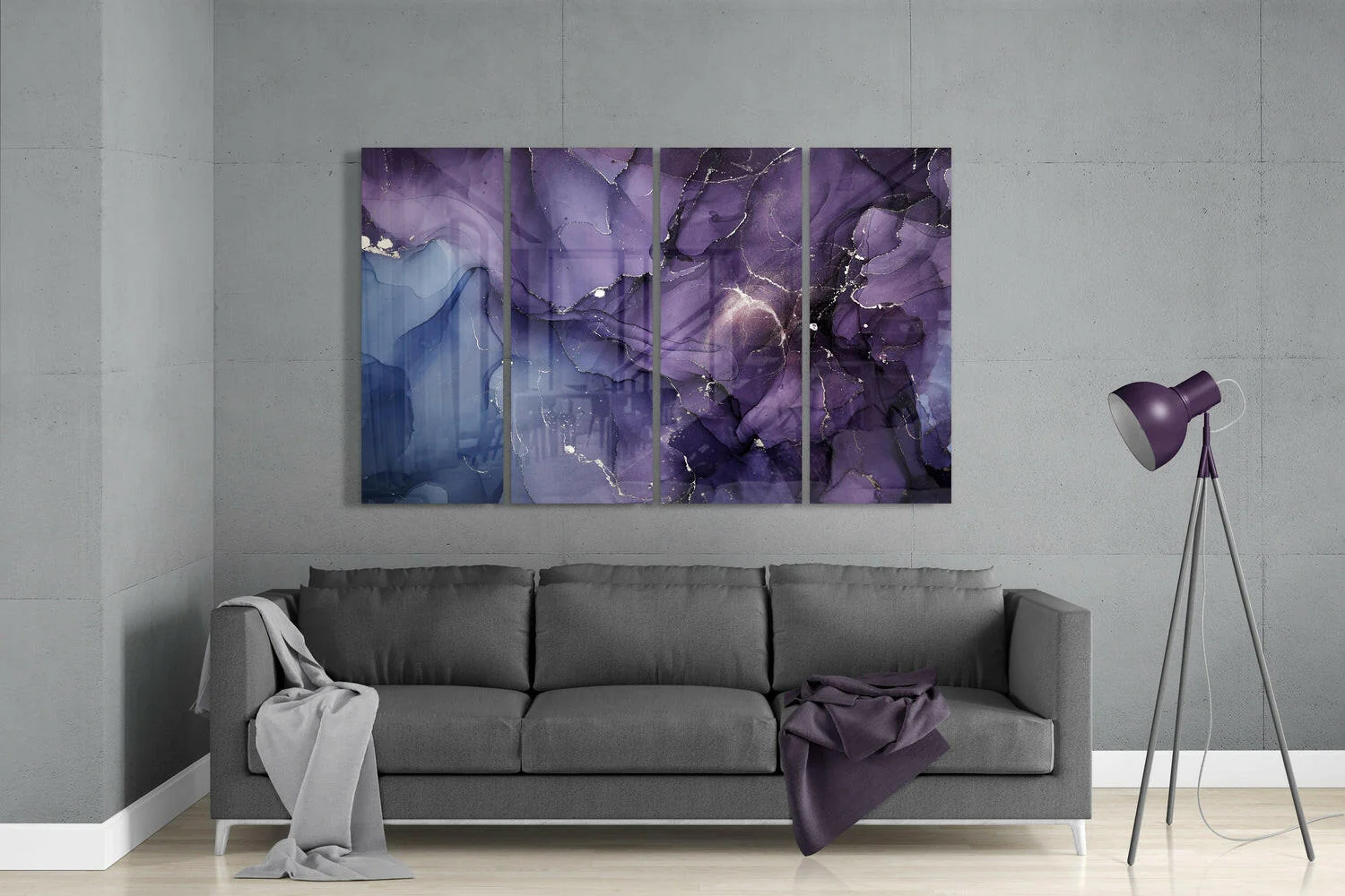 Purple Lavender Vein Marble Glass Wall Art - Image 3