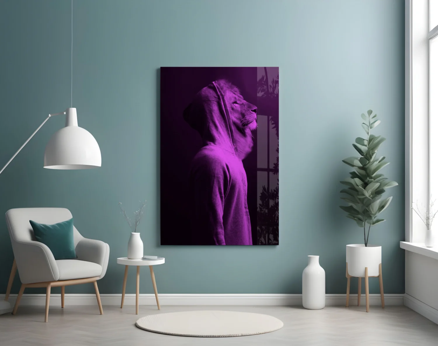 Purple Lion Head Glass Wall Art - Image 4