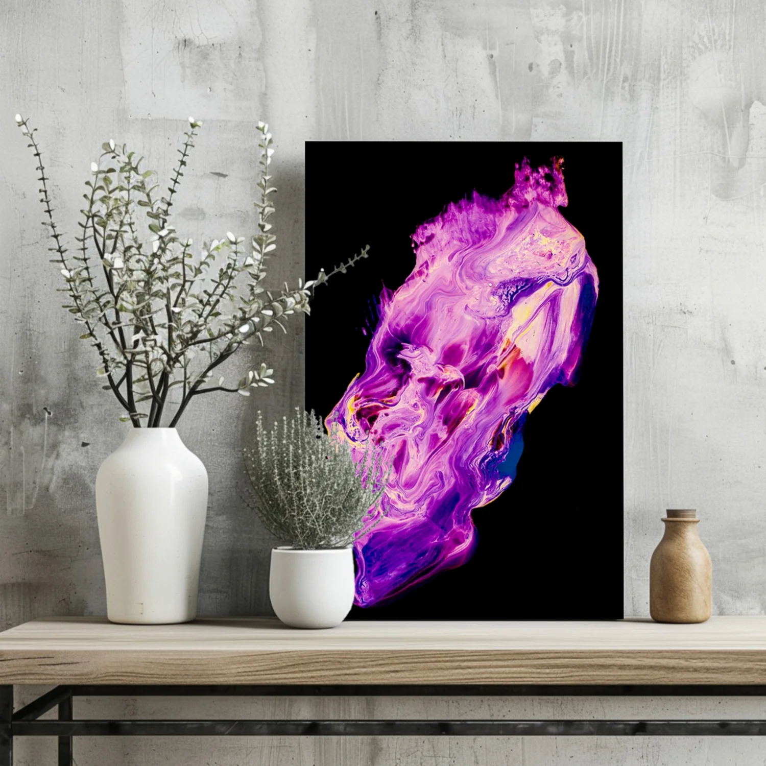 Purple Magenta Fluid Pour Aluminum Print - Image 2