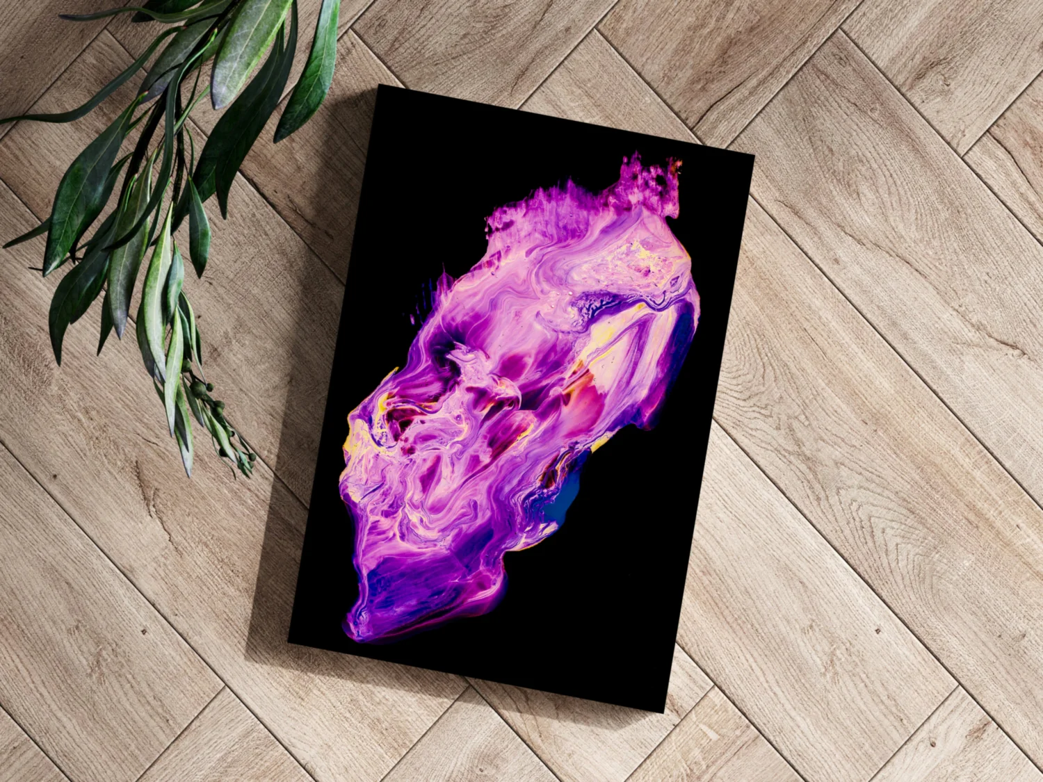 Purple Magenta Fluid Pour Aluminum Print - Image 3