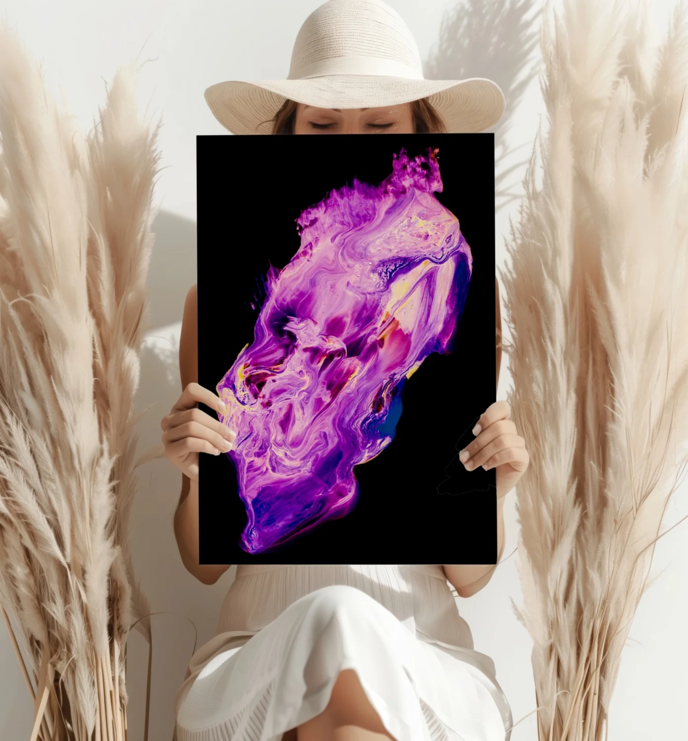 Purple Magenta Fluid Pour Aluminum Print - Image 4